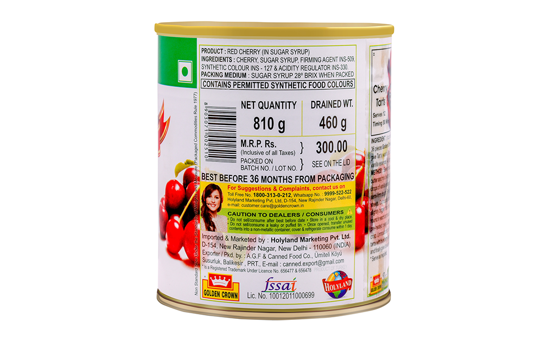 Golden Crown Premium Red Cherry    Tin  810 grams